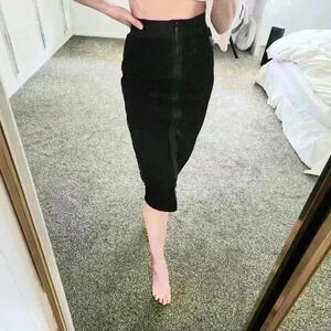 DKNY Black Modern Lace Pencil Skirt Midi Zip Up Bodycon Formal Business